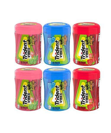 Snack Peak Trident Vibes Sour Patch Kids Gum- Watermelon, Blue Raspberry - Pack of 6