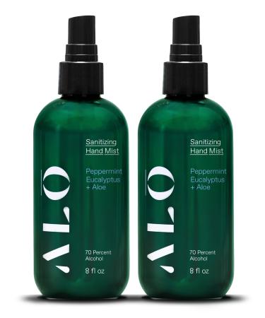 AL Peppermint Eucalyptus + Aloe Sanitizing Hand Mist - Clean Hands Clear Mind - On The Go Hand Sanitizer Spray for Kids and Adults - (2 Pack Bottles 8oz) Peppermint (2 Pack 8oz)
