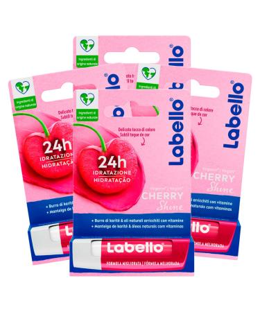 Labello Labello Cherry Shine Burrocacao Coloured Lips with Cherry Aroma Lip Balm 24 Hours with Natural Ingredients - 4 Sticks