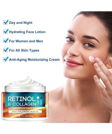 Retinol & Collagen Face Cream - Anti-Aging Moisturizer with Hyaluronic Acid for Men & Women | Reduces Wrinkles & Fine Lines - Buy Online on GoSupps.com