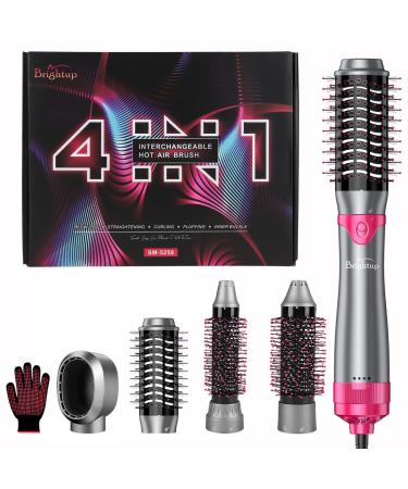 Brightup Hair Dryer Brush & Volumizer with Negative Ionic Technology, Detachable & Interchangeable Brush Head, Hot Air Brush for Curling, Straightening & Styling, Heat Protective Glove Included Black Red