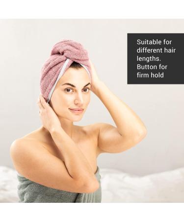 Homelevel 2x Terry Hair Turban - Quick-Drying 100% Cotton Hair Towels in Gray & Old Pink - Lightweight Hair Accessory - Buy Online on GoSupps.com