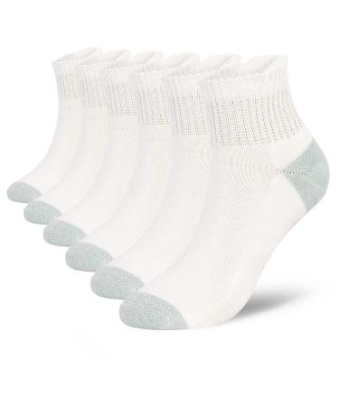 Athlemo Women&Men Bamboo Diabetic Socks 6 Pairs Circulation No-Binding Ankle White(6 Pairs) 10-13