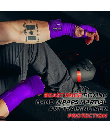 Beast Rage 4.5m Boxing Bandages for Men - Elastic MMA & Muay Thai Support - Violet Internal Gloves & Martial Arts Protection - Buy Online on GoSupps.com