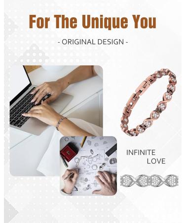 Jecanori Copper Magnetic Bracelet Set for Women - Adjustable Size with Strength Magnets (3800 Gauss Each) - Includes Magnetic Rings - Brazaletes & Jewellery Gift Box - Infinite Crystal Design - Buy Online on GoSupps.com