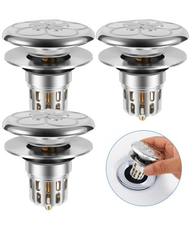 3Pcs Bathroom Sink Stopper with Drain Hole Pop Up Sink Drain Stopper Universal Pop Up Sink Drain Strainer for 34 to 40mm Drain Holes Removable Stainless Steel Basin Drain Strainer for Bathroom