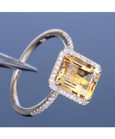 LRESJJIUJ 18K Gold Plated Emerald Cut 4ct Yellow Cubic Zirconia Cocktail Engagement Wedding Anniversary Rings Sterling Silver Yellow Topaz Rings for Women (10)