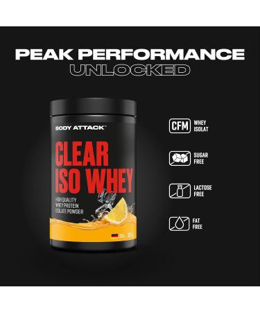 Body Attack Clear Iso Whey Ice Tea Lemon 300 g Fabriqu en Allemagne Isolat rafra chissant et transparent de prot ines de lactos rum 24 g de prot ines et 11 400 mg d'EAA par Iso Whey Shake - Buy Online on GoSupps.com