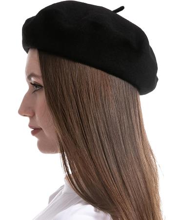 Spooktacular Creations Black Wool Beret Hat for Women - Stylish & Warm French Cap - Buy Online on GoSupps.com