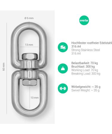 Everlar Stainless Steel Rotating Vertebrae - 5mm 300kg Capacity | Secure & Comfortable Mounting for Punching Bags Swivel Grills & Sling Trainers - High-Strength Weather-Resistant Design - Buy Online on GoSupps.com