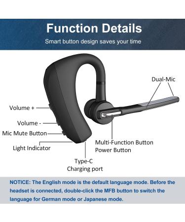 CVC 8.0 Dual Mic Noise Cancelling Bluetooth Headset V5.0 for iPhone Android - Hands-Free Wireless Earpiece for Driving and Office - Buy Online on GoSupps.com