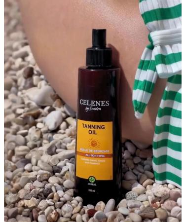 CRX NORDIC AB Celenes by Sweden Herbal Tanning Oil Suitable for All Skin Types Natural Glow Moisturizing with Cocoa Carotene & Vitamin E 200 ml Free from Parabens and Alcohol - Buy Online on GoSupps.com