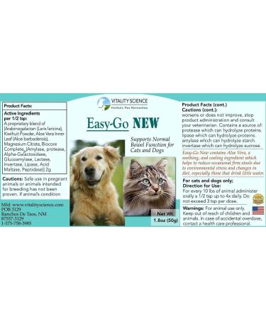 Vitality Science Easy-Go Supplement for Cats and Dogs | Promotes Healthy Bowel Function | Relieves Constipation | Natural & Additive-Free | 50g - Buy Online on GoSupps.com