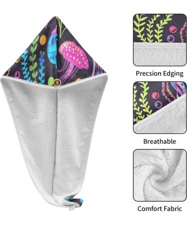 Rainbow Jellyfish Hair Towel 2 Pack | Super Absorbent Quick Dry Turbans for Women & Girls - Perfect Hair Drying Solution - Buy Online on GoSupps.com
