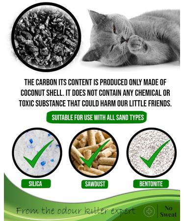 No Sweat Activated Carbon Cat Litter Odour Neutralizer-Made Of Coconut Shell-All Natural-No Chemical Toxic Ingredients-Unscented-Planet Friendly-Economy Pack-500 GR- Packing May Vary - Buy Online on GoSupps.com