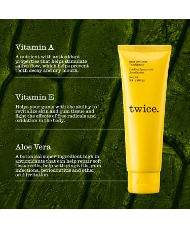 Twice Vegan Sensitive Teeth & Whitening Toothpaste - SLS Free, Fluoride, Cavity Protection - Cooling Spearmint Eucalyptus (2-Pack) - 3.4 oz - Buy Online on GoSupps.com