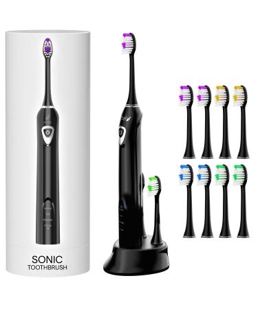 Acteh Sonic Electric Toothbrush  Sonic Edge Rechargeable Toothbrush w/ 3 Brushing Modes  2min. auto-Timer  30sec. Quad-Reminder  Long-Lasting  Extended Charge Battery and 8 Brush Heads (Black)