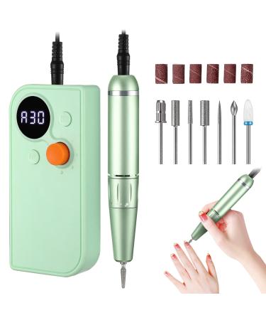 Professional Portable Nail Drill Kit Rechargeable Nail Machine Electric Cordless Efile Nail Drill Set with 7 Nail Bits, Manicure Pedicure Tool Green