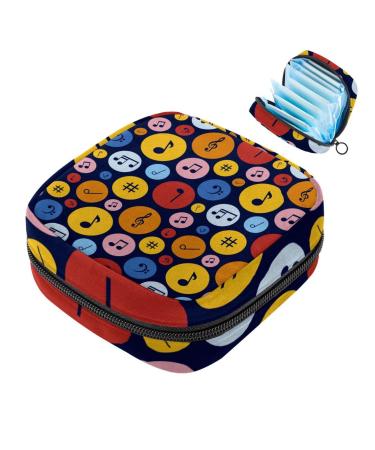 Menstrual Bags Zipper Sanitary Napkins Tampons Collector Bags for Women and Girls (Colorful Music Notes Pattern)