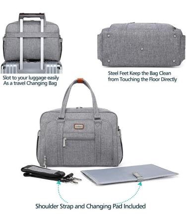 Welavila Gray Grey Baby Changing Bag with Changing Pad & Insulated Pockets - Unisex Nappy Diaper Bag for Mom and Dad - Convertible Travel Tote Messenger - Buy Online on GoSupps.com