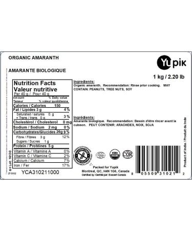 Yupik Organic Amaranth Non-GMO Vegan Gluten-Free 1 Kilogram 1 kg (Pack of 1) - Buy Online on GoSupps.com