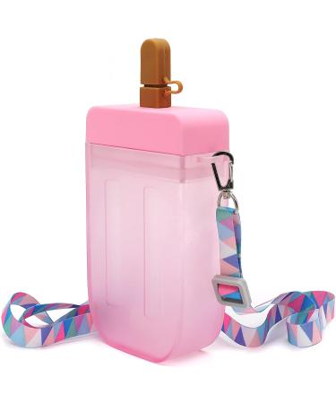 Popsicle Water Bottle with Strap | BPA Free Clear Juice Cup | Leakproof 300ML (Pink) | Dishwasher Safe | Suitable for Adults and Kids - Buy Online on GoSupps.com