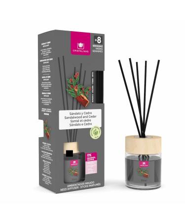 Cristalinas 35ml Sandalwood & Cedar Air Fresheners for Home - Reed Diffusers for home - Home Fragrance Lasts upto 8 weeks - Room Diffuser Sticks with Coloured Fragrance Oil