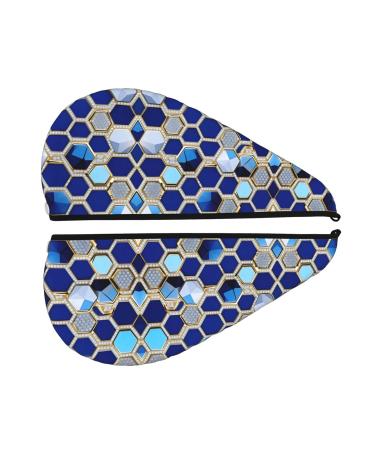 Blue Hexagon & Diamond Coral Velvet Dry Hair Cap | Travel Pool & Bath Use - Buy Online on GoSupps.com