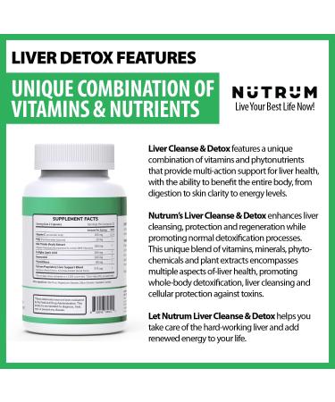 Nutrum Liver Cleanse & Detox Supplement - Herbal Formula with Milk Thistle & Vitamin C for Liver Renewal, Bad Breath, Acne, Low Energy - 60 Capsules - Buy Online on GoSupps.com