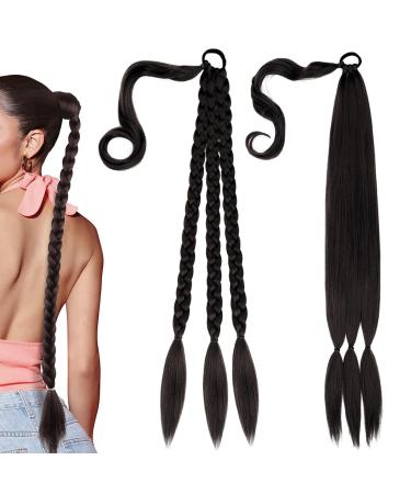 AMJKEJI Plait Hair Extension Ponytail Hairpiece Synthetic Hair for Braiding Ponytail Hairpiece Braided Braid Hairpiece Dark Brown Long Ponytail Braids Braid Ponytail Hair Extension