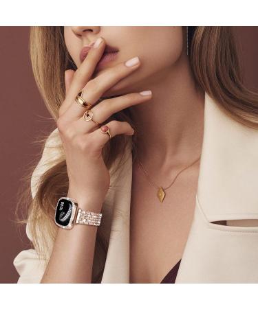 V-MORO Compatible with Fitbit Sense 2/Versa 4 Bands for Women with Protective Case Cover Luxurious Bling Diamond Stainless Steel Strap Replacement for Fitbit Versa 4/Sense 2-Rose Gold - Buy Online on GoSupps.com