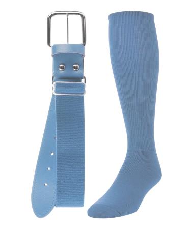 TCK Baseball or Softball Sock/Belt Combo- Youth & Adult Sizes Columbia Blue Medium
