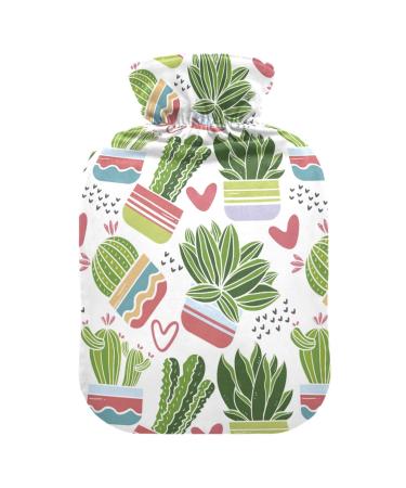 Hot Water Bottles with Cactus Theme Cover Hot Water Bag for Pain Relief for Children and Adults Warm Water Bag 2 Liter