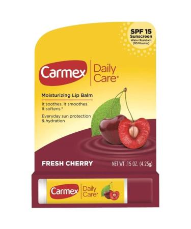 Carmex Cherry Flavored Lip Balm SPF 15 Tube .35 Ounces 12/Box