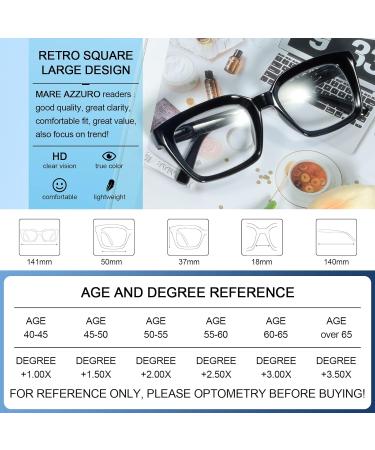 MARE AZZURO Retro Square Reading Glasses for Men - Large Readers 1.0 to 6.0 - Stylish Black 1.75 x Lens - International Shipping Available - Buy Online on GoSupps.com