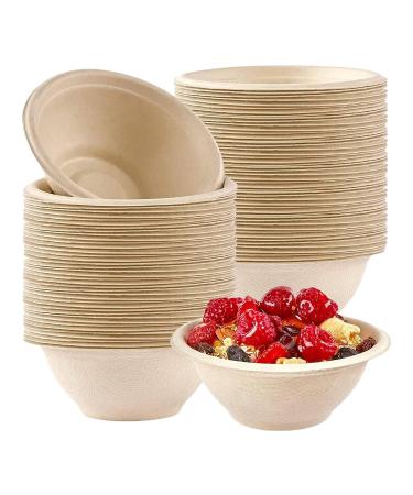 Vogely 100Pcs Strong Disposable Paper Bowls 350Ml Disposable Sugarcane Paper Bowls Brown Super Rigid Biodegradable Easy to Use Brown