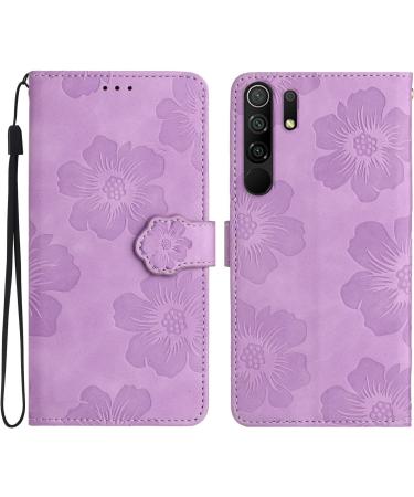 Folding Flower Pattern Cover for Redmi 9 | PU Leather Wallet Case with Stand & Card Slots - Violet - Buy Online on GoSupps.com