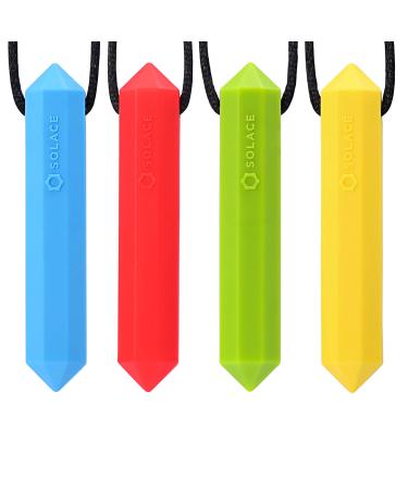 CHEWELRY Chew Necklace for Boys & Girls - Sensory Chew Necklaces for Kids ADHD Autistic Autism - Oral Motor Chewing Biting Needs Chewlery - Crystal 4-Pack by Solace (Age 5+)
