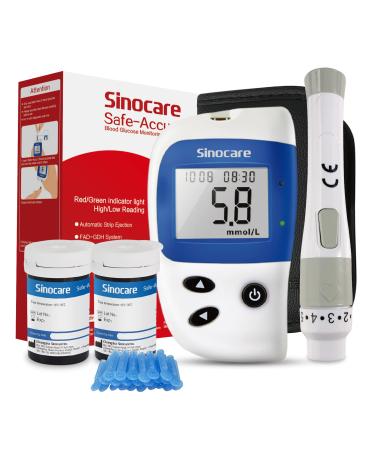 Blood Sugar Monitor Sinocare Safe Accu2 Blood Sugar Test Kit with 50 Test Strips & 50 Lans.Diabetes Testing Kit for Home Use UK Blood Sugar Test Kit - 50