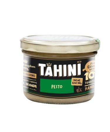 Halva Kingdom Artisanal Tahini All-Natural Sesame Tahini Paste | 100% Pure Rich & Creamy Ground Sesame Paste, Tahini Sauce, Dressing & Dips | Vegan, Kosher | Non-GMO 17.6 OZ (Original) (PESTO)