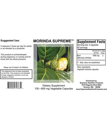 Supreme Nutrition Morinda Supreme Dual Pack - 130 Whole Noni Fruit Capsules - 2190mg per Serving - Buy Online on GoSupps.com