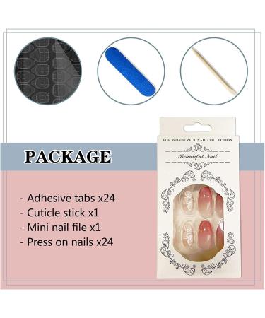 Gradient Pink Coffin Fake Nails with Butterfly Rhinestone Designs - 24pcs Medium Length Press on Nails for Women & Girls | Shiny Glossy Acrylic Full Cover False Nails - Nail Art Manicure Decoration - Buy Online on GoSupps.com