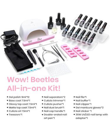 Beetles Gel Nail Polish Starter Kit - 12 Spring Pastel Colors with UV Light, Base & Top Coat, Cuticle Oil - Macaroon Gel Polish Set - 2023 Spring Trend - Nail Art DIY - Buy Online on GoSupps.com