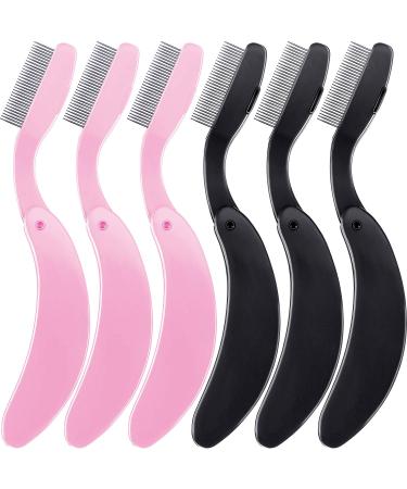 TecUnite Folding Eyelash Comb  Stainless Eyebrow Comb Eyelash and Brow Makeup Brush (3 Black and 3 Pink) - Buy Online on GoSupps.com