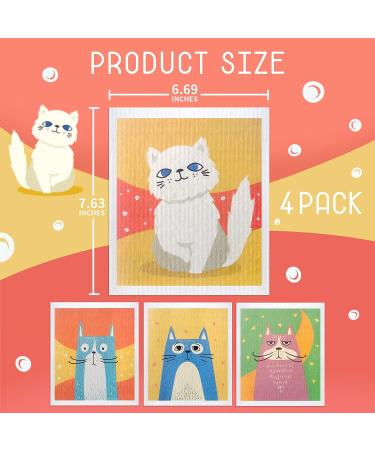 GONG GONG Swedish Dishcloth 4+4 Pcs Eco-Friendly Cleaning Cloth Set | Reusable Cellulose Sponge Cloths 6.77x7.87 Inches - Colorful Cat Design - Buy Online on GoSupps.com