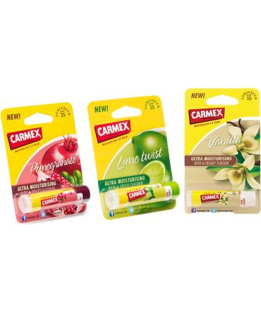 Carmex Vanilla Lime & Pomegranate Stick 3-Pieces Mixed Pack 3 Piece Set - Buy Online on GoSupps.com