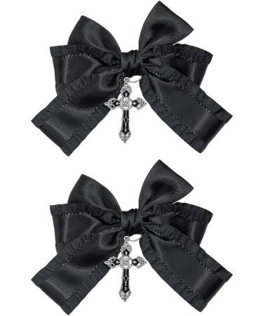 AJOIDR Ribbon Hair Bows with Pendant Hair Clip Hairpin Women Barrettes PonytailHolder for Girl Hair Styling Tool Black-b - Buy Online on GoSupps.com