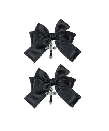 AJOIDR Ribbon Hair Bows with Pendant Hair Clip Hairpin Women Barrettes PonytailHolder for Girl Hair Styling Tool Black-b