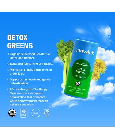 Sunwink Detox Greens Superfood Powder - Organic Gut Health & Detox Blend with Celery, Wheatgrass, Spinach, Spirulina - 20 Servings - Buy Online on GoSupps.com