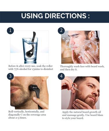 Beard Grooming Kit for Men - Beard Growth Oil, Balm, Wash, Derma Roller (4pcs) - Perfect Stocking Fillers for Men - Buy Online on GoSupps.com